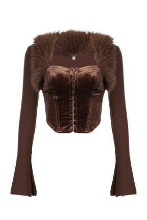 Stylish Brown Cocoa Couture Fur Corset Top.