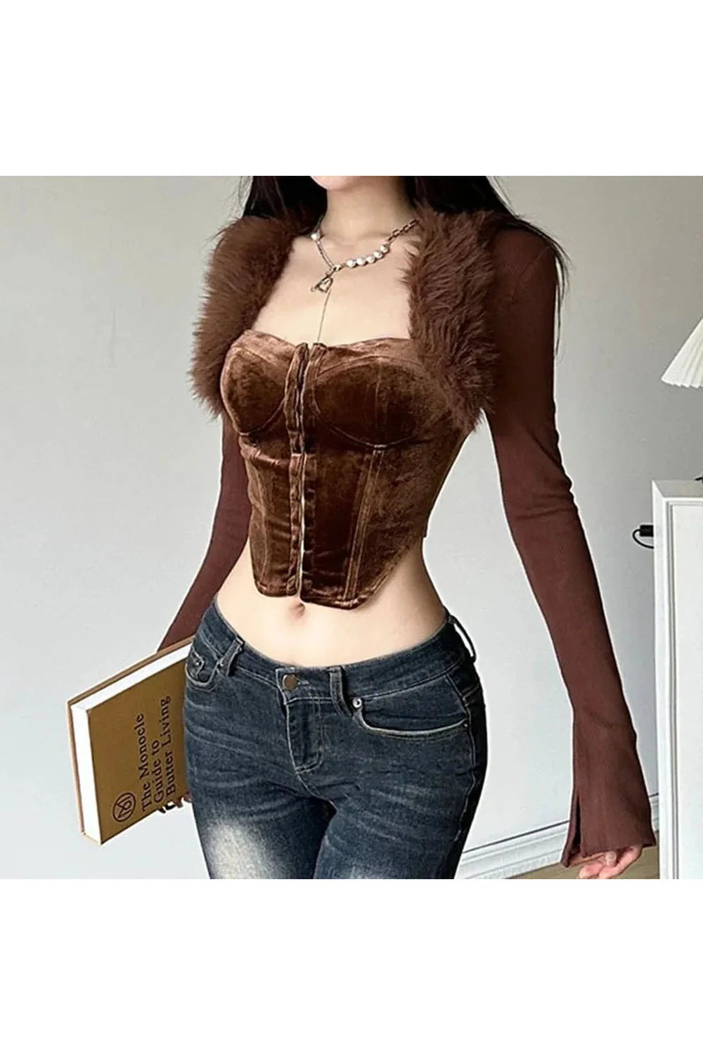 Cocoa Couture Faux Fur Corset Top