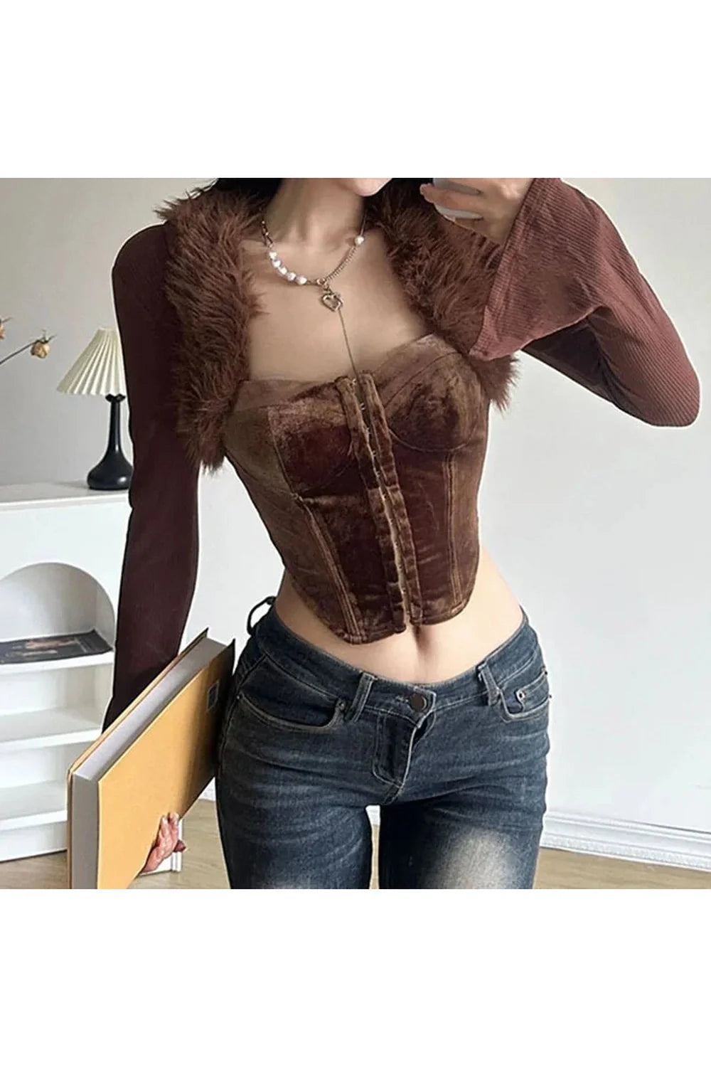 Cocoa Couture Faux Fur Corset Top