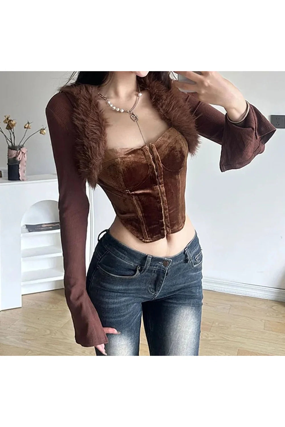 Cocoa Couture Faux Fur Corset Top