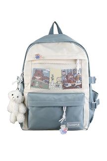 Pastel blue College Fashion Backpack, stylish for students.