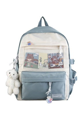 Pastel blue College Fashion Backpack, stylish for students.