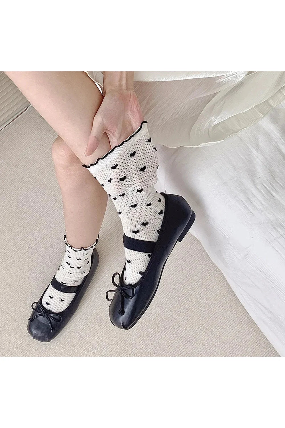 Colorful Dots Crew Socks in Heart Black design.