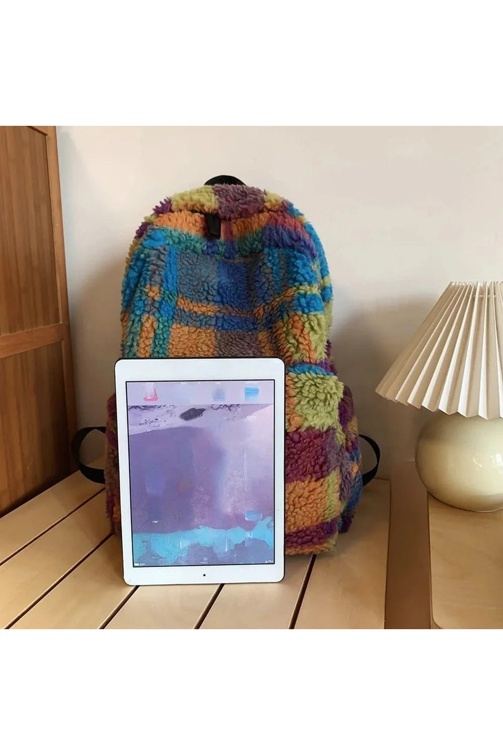 Colorful Patchwork Sherpa Backpack