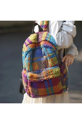 Colorful Patchwork Sherpa Backpack