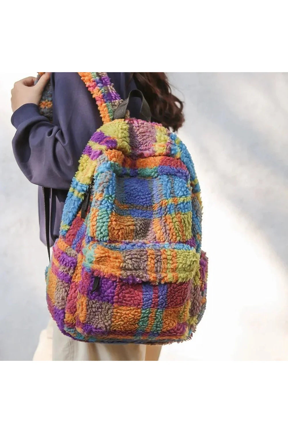 Colorful Patchwork Sherpa Backpack