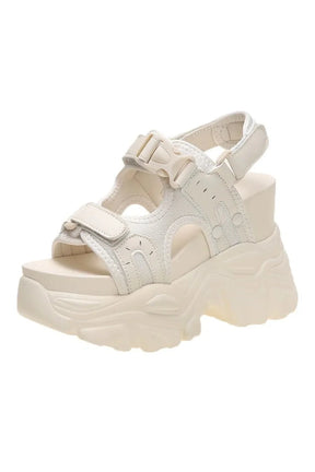 Beige Comfort Wedge Sandals: Stylish and Comfy.