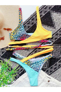 Stylish Leopard Yellow Blue Baddie Swimsuit.