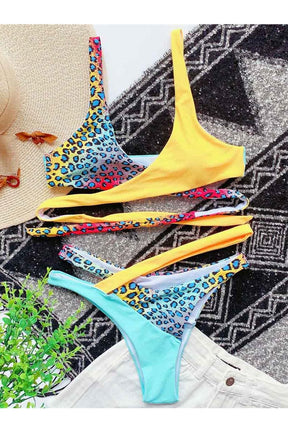 Stylish Leopard Yellow Blue Baddie Swimsuit.