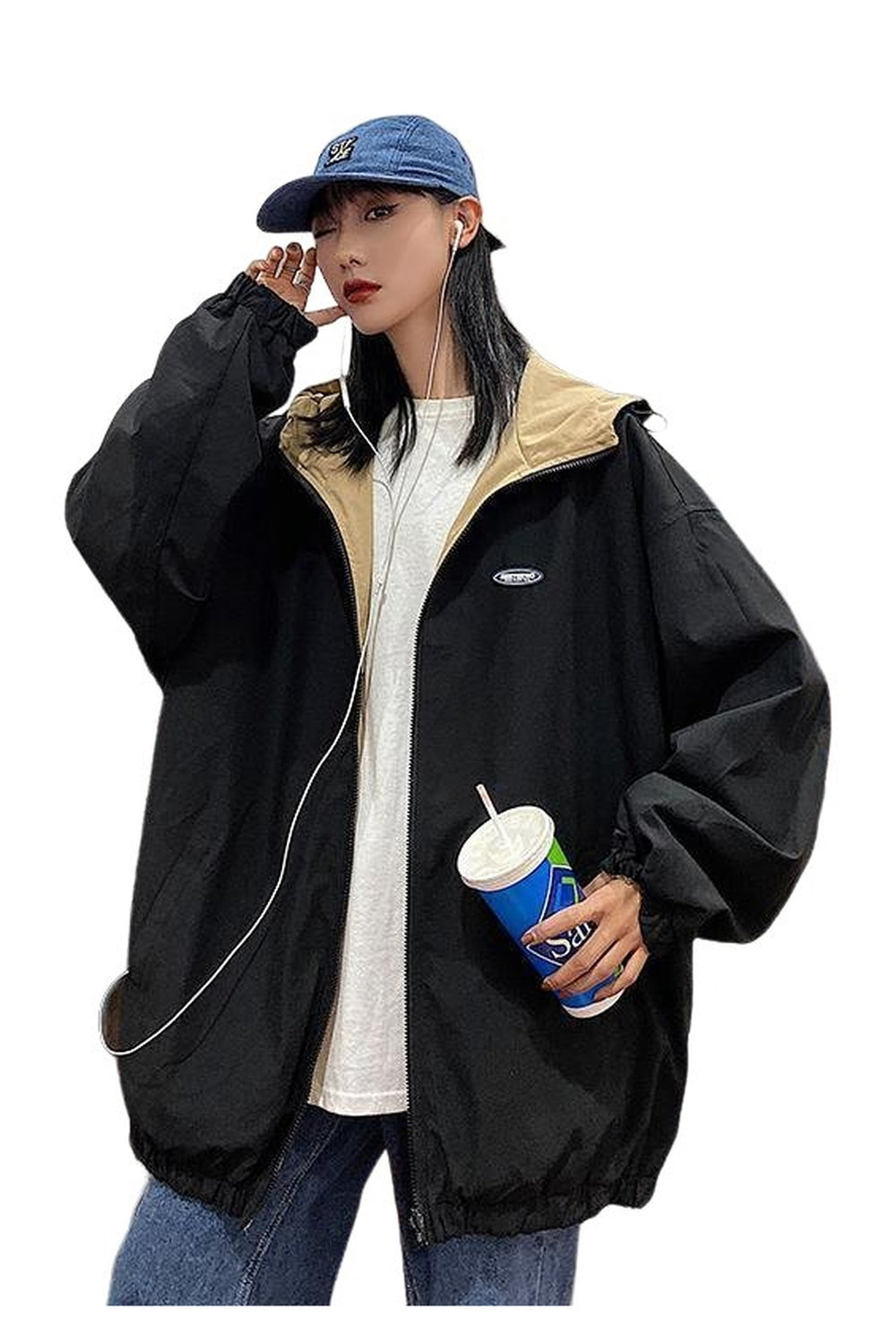 Fall Contrast Hooded Retro Jacket