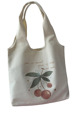 Coquette Cherry Print Canvas Shopping Bag