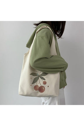 Coquette Cherry Print Canvas Shopping Bag