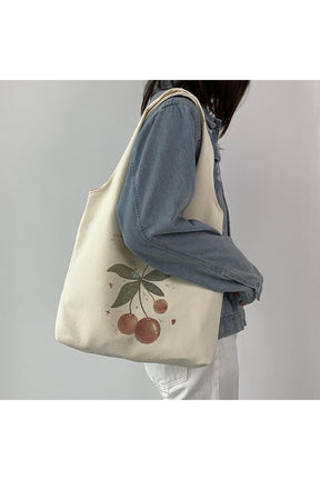 Coquette Cherry Print Canvas Shopping Bag