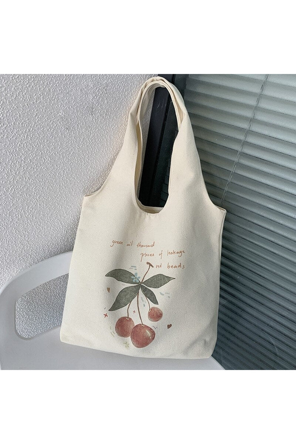 Coquette Cherry Print Canvas Shopping Bag