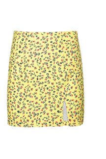 Yellow Coquette Floral Mini Skirt: charming floral print.