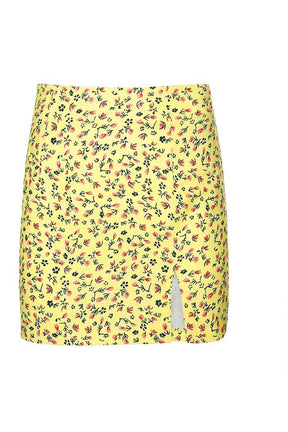 Yellow Coquette Floral Mini Skirt: charming floral print.