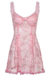 Coquette Lace Dress in Pink, featuring delicate lace.