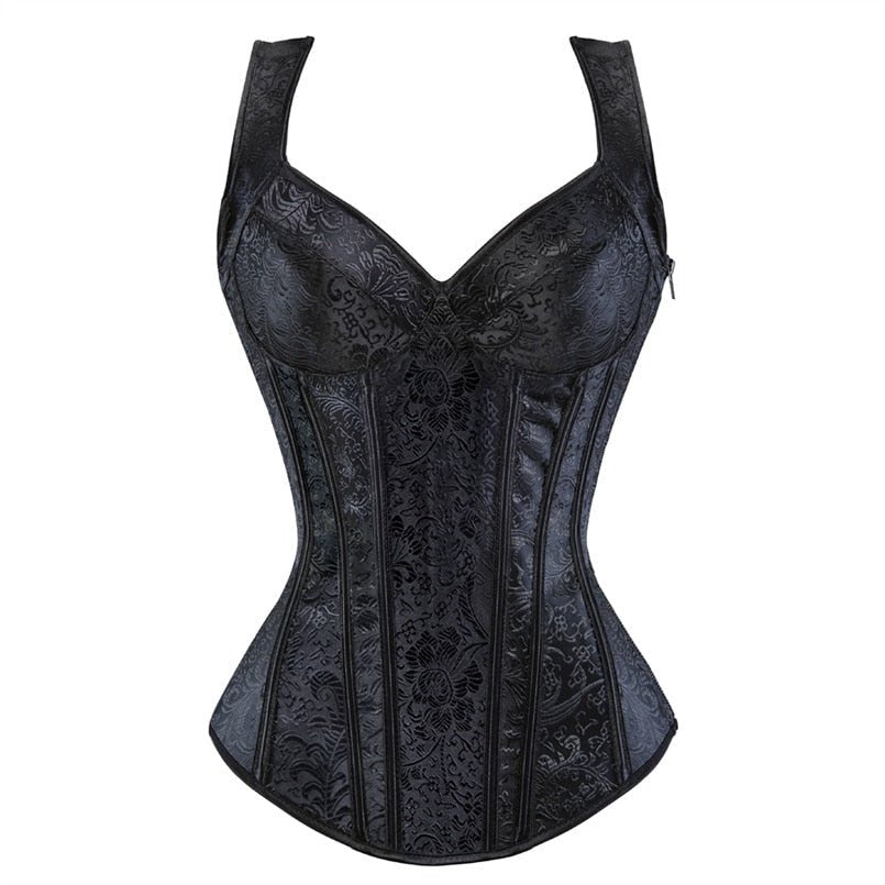 Black 1 corset with straps exudes elegance.