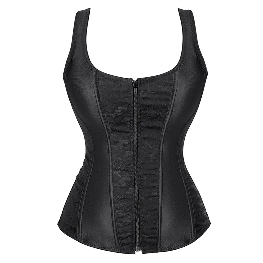 Black 3 corset with straps enhances silhouette.