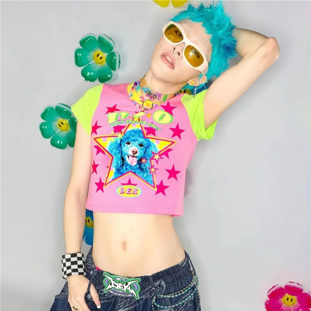 Colorful Cosmic Canine Top with vibrant patterns.