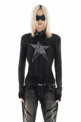 Vintage Cosmic Grunge Star Sweater in washed black.