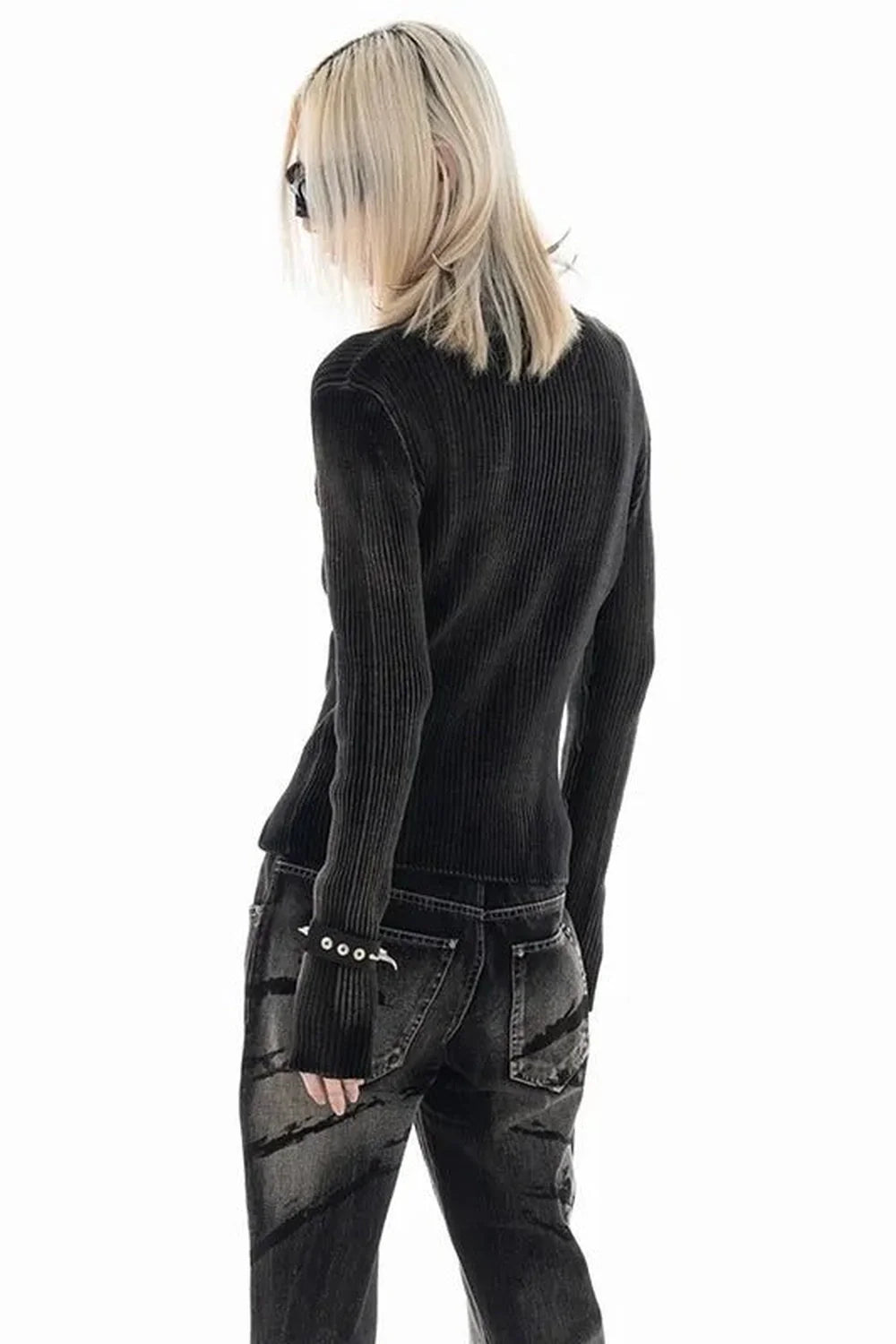 Vintage Cosmic Grunge Star Sweater in washed black.