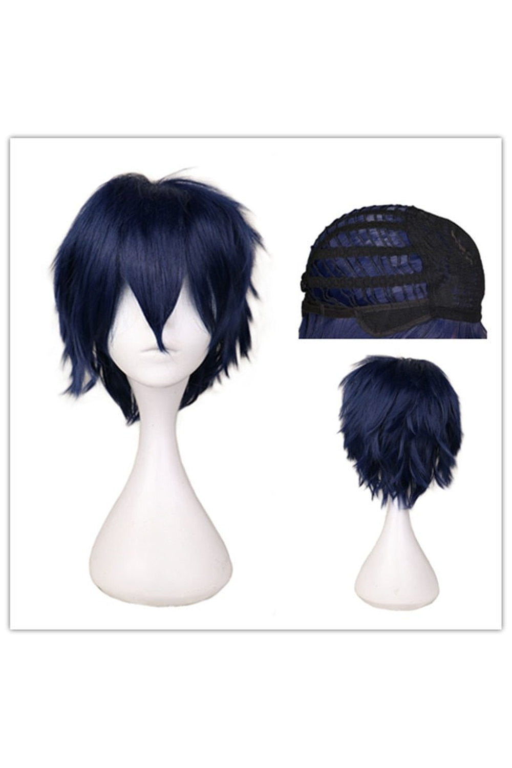 Egirl Preppy Anime Wig in navy; vibrant color.