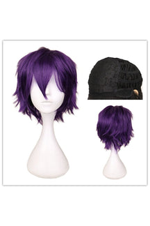 Purple Cosplay Egirl Preppy Anime Wig with flair.