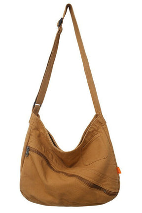 Spacious light brown cotton shoulder bag for you.