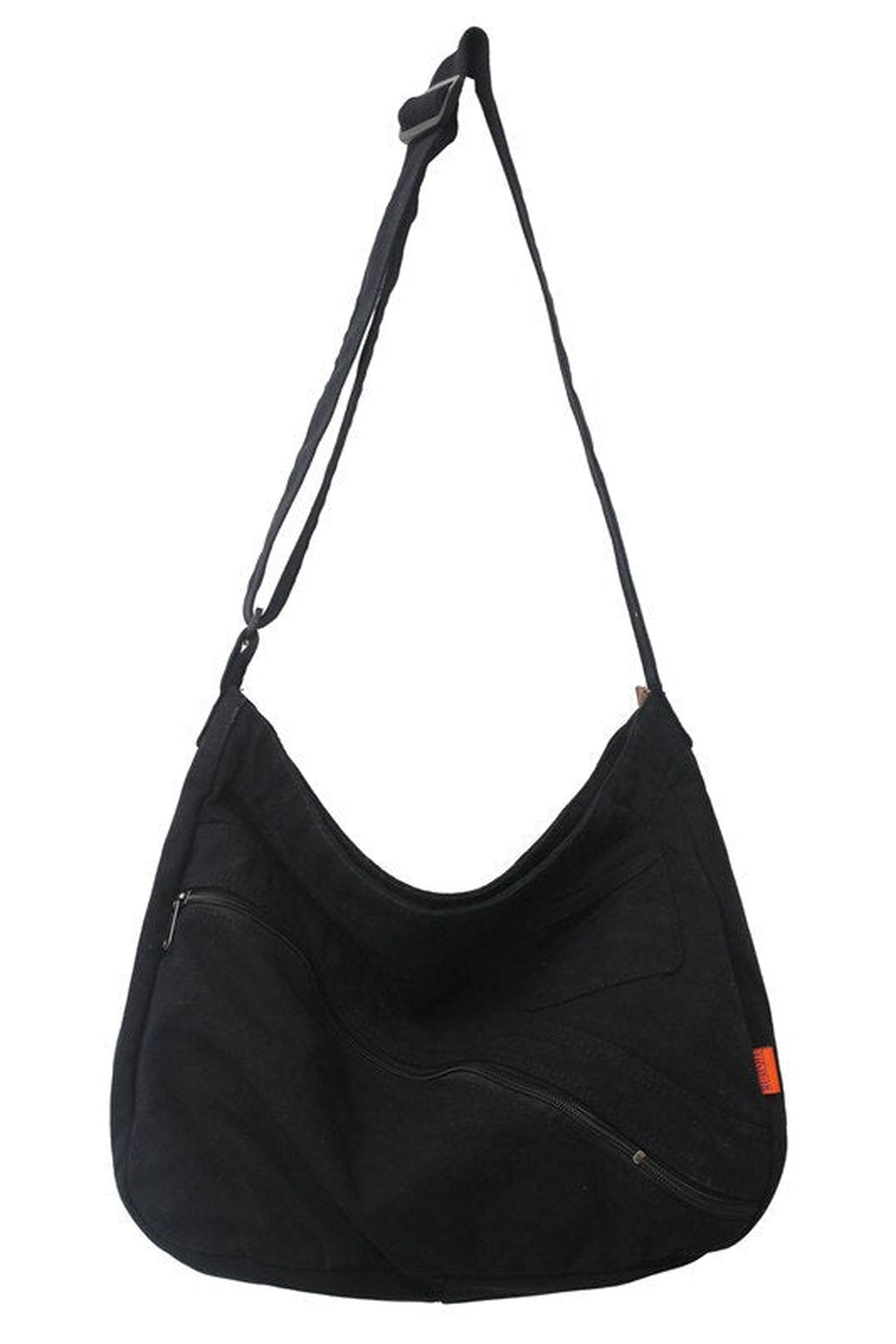 Black Cotton Large Capacity Shoulder Bag, spacious design.