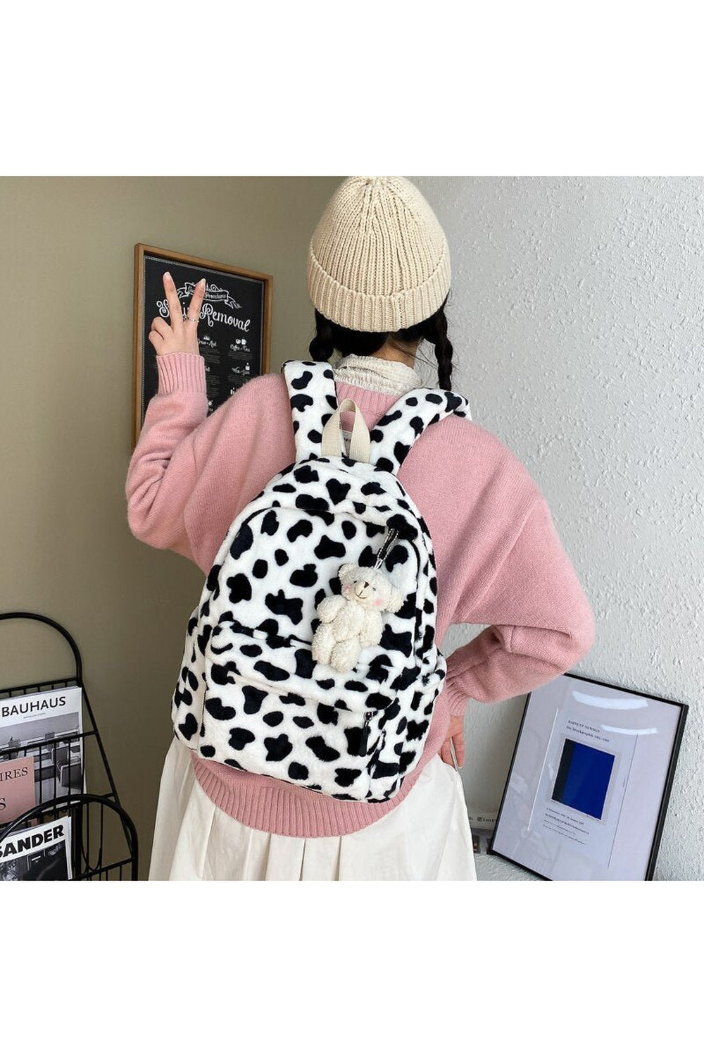 Cow Pattern Plush Backpack