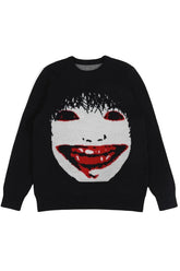 Cozy Creepy Smile Knit Sweater in Black01.