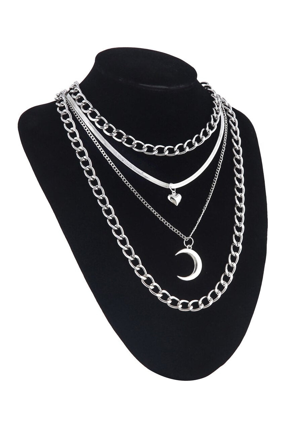 Elegant Crescent Gothic Necklace in stunning silver color.