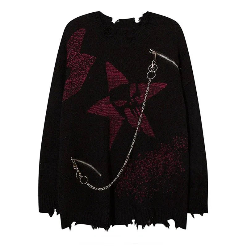 Stylish black Crimson Chaos Chain Sweater with flair.