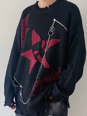 Crimson Chaos Chain Sweater