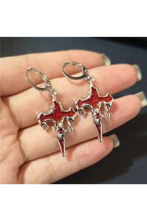 Red Gothic cross earrings, variant 1, striking design.