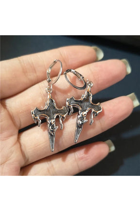 Crimson Gothic Cross Earrings