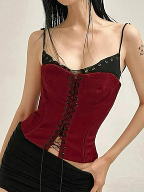 Crimson Lace-Up Corset Top