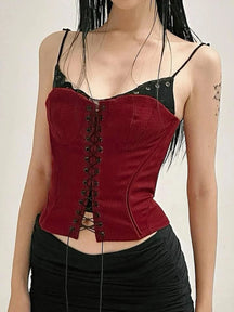 Elegant Red Crimson Lace-Up Corset Top.