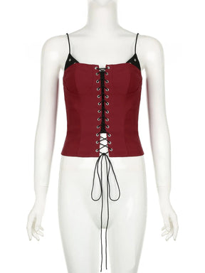 Elegant Red Crimson Lace-Up Corset Top.