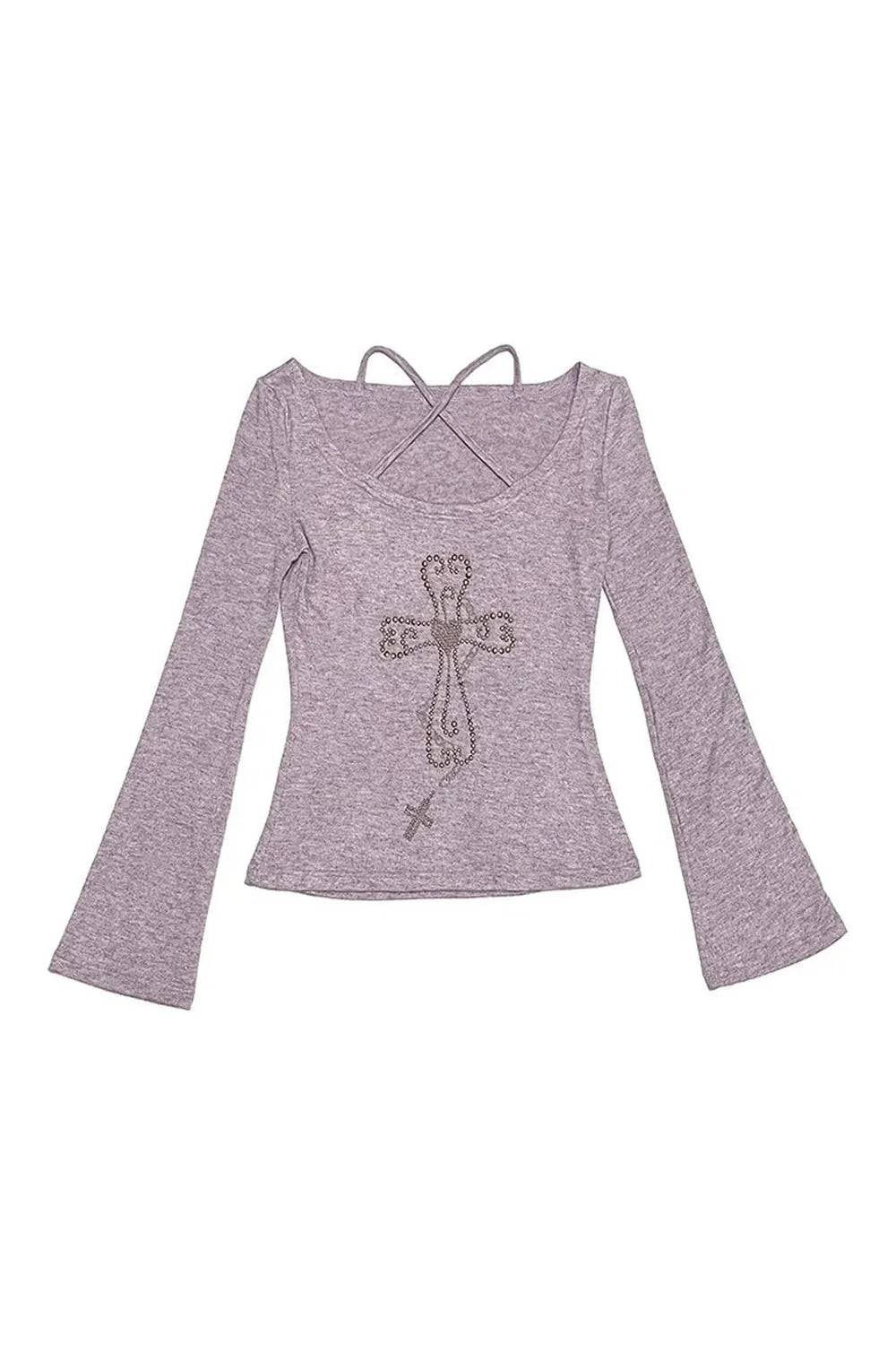 Stylish purple Crisscross Faith Top with unique design.