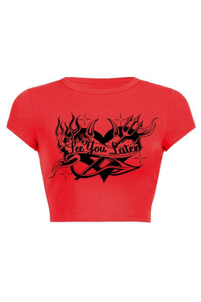 Red Crop Top "SEE YOU LATER" with style.