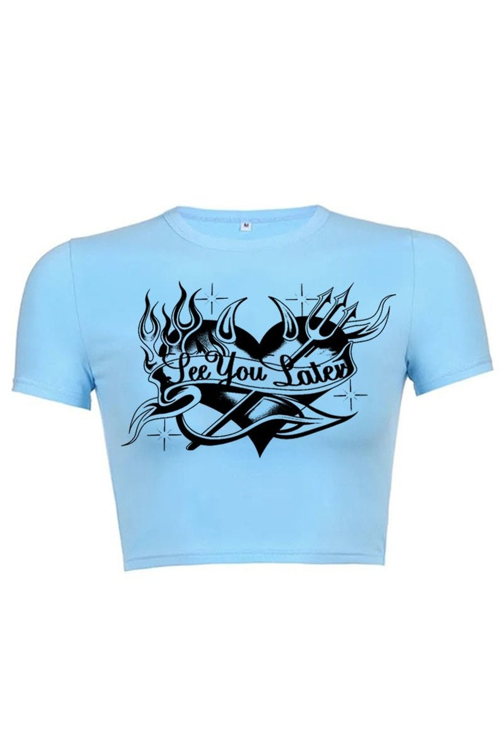 Sky blue Crop Top "SEE YOU LATER" style.