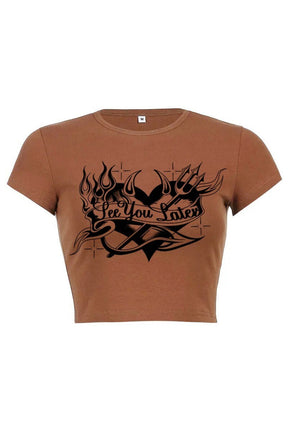 Dark Brown Crop Top "SEE YOU LATER" fashionably chic.