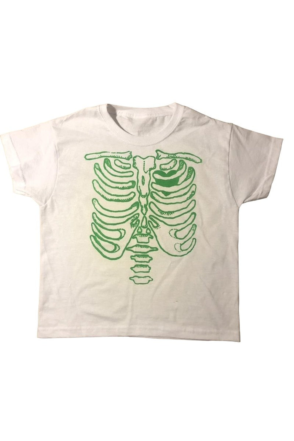 White-Green Skull Crop Top with Grunge Graphic.