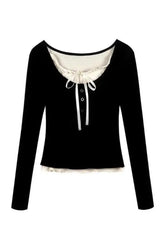 Black Cropped Lace T-shirt with elegant design.