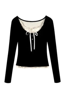 Black Cropped Lace T-shirt with elegant design.