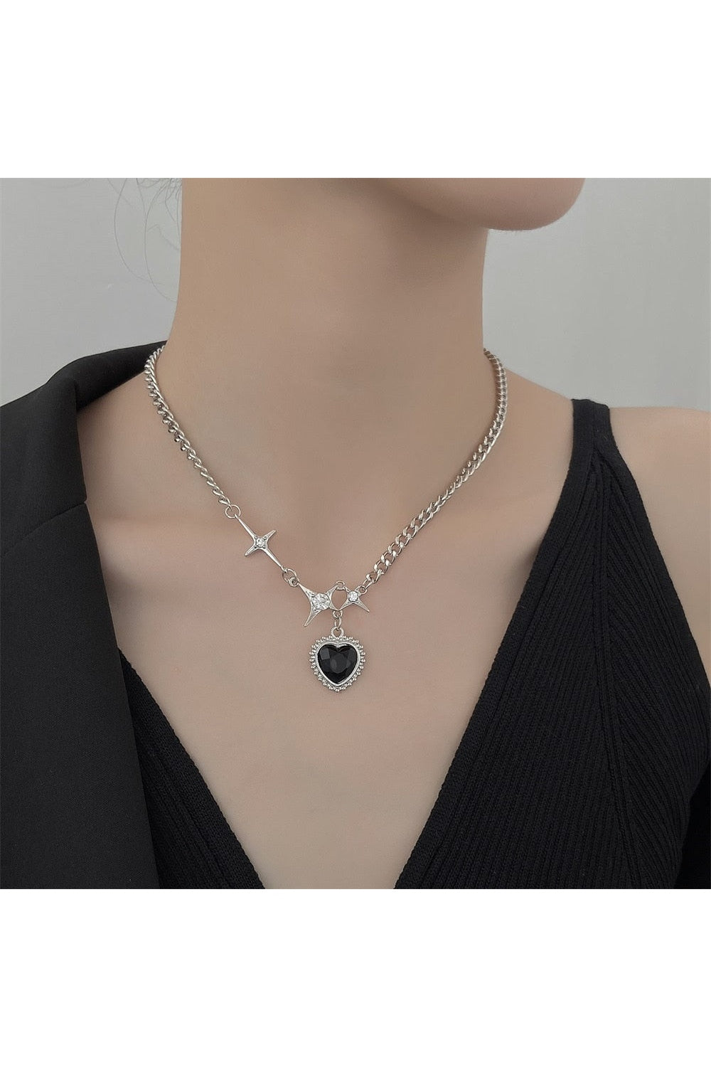 Crystal Heart Goth Alt Necklace 9, featuring crystals.