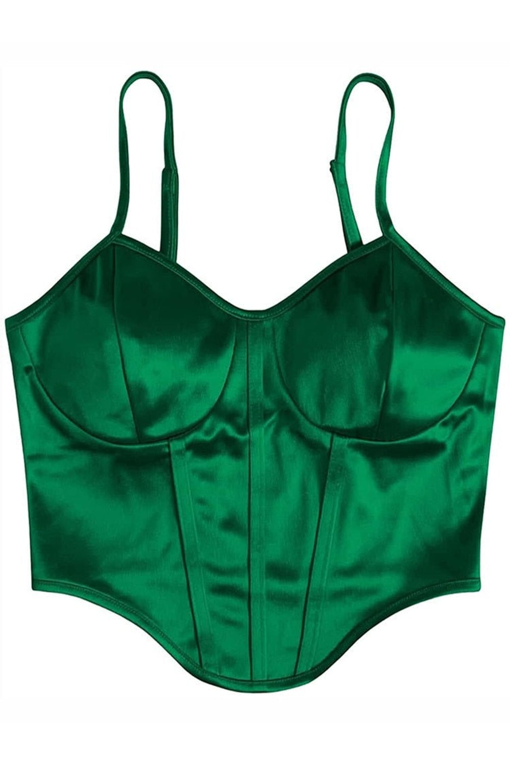 Green Curved Hem Satin Cami Top, lustrous.