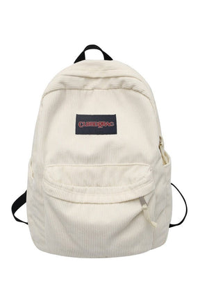 White Cute Corduroy Preppy Backpack with freshness.